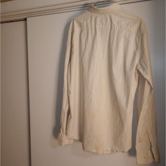 🆕👔Long Sleeve Every Day Wear Button-Down Shirt, Striped Tan/White - Picture 4 of 9